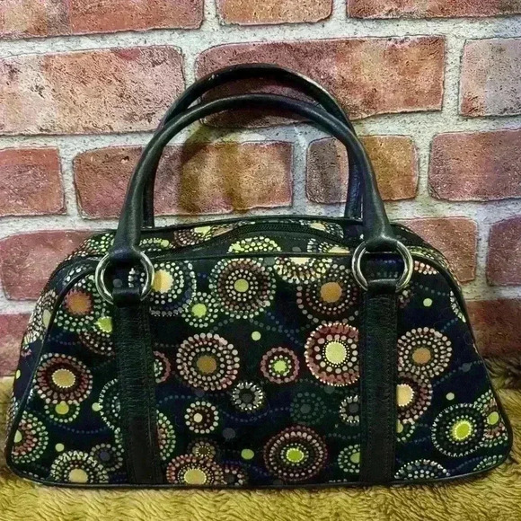 TALBOTS Multi Colored Geometric Purse Handbag Satchel Leather Trim - Picture 1 of 10